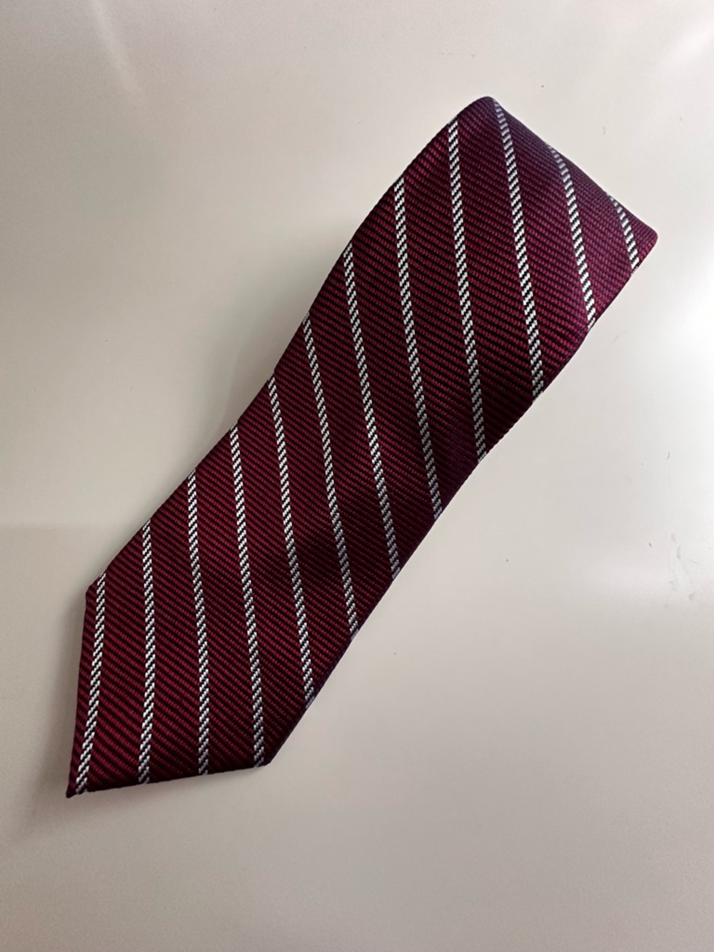 Adolfo Dominguez Burgundy and White Diagonal Stripe Tie